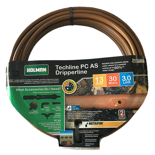 Holman 13mm Techline PC Irrigation Drip Tube 30m - Efficient Watering - Auzzistore