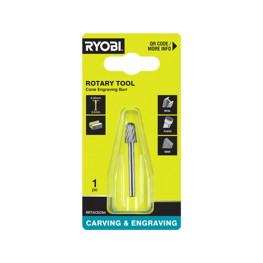 Ryobi Cone Shaped Engraving Burr - 6.4mm - High-Speed Steel - Precision Carving - Auzzistore