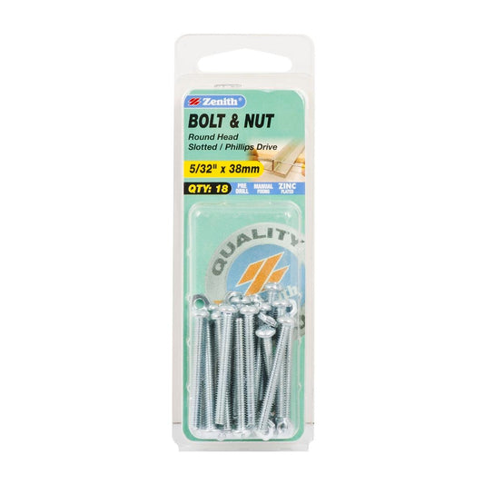 Zenith Round Head Bolt - 5/32 x 38mm - 18 Pack - Zinc Plated - Internal Use - Auzzistore