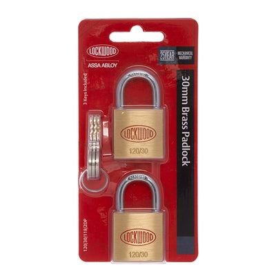 Lockwood 30mm Padlock 2 Pack - Heavy Duty Brass - High Security