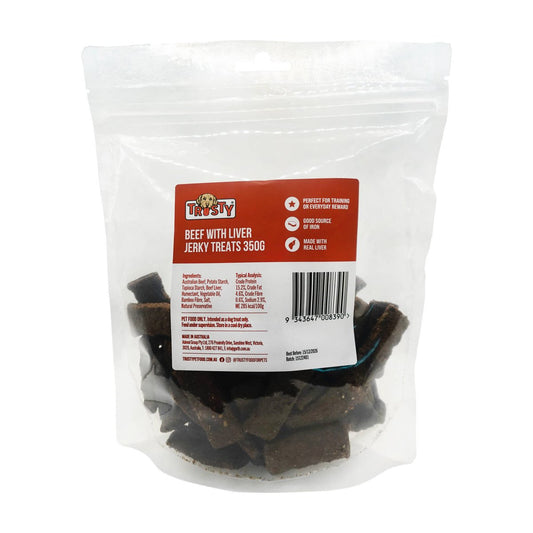 Trusty Beef with Liver Jerky Dog Treats - 350g - All-Natural, Iron-Rich