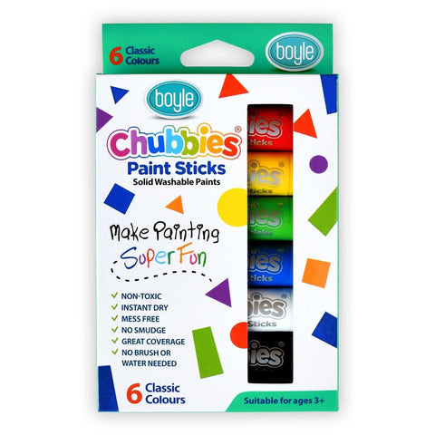Boyle Classic Colours Chubbies Paint Sticks - 6 Pack - 25mm x 180mm - Non-Toxic - Auzzistore
