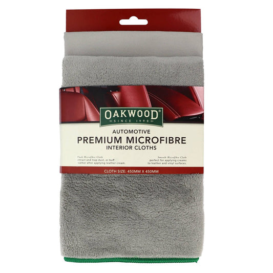 Oakwood Premium Auto Interior Cloth 2 Pack - 450mm x 450mm - Microfibre