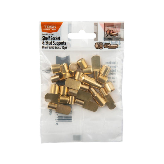 Taskmaster 8mm Brass Metal Pin Shelf Support and Socket 12 Pack - Durable - Easy Installation - Auzzistore