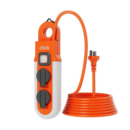 Click 2 Outlet Power Socket Light with Hanger - 2 x 10A - 5m Cord - IP55 Weatherproof