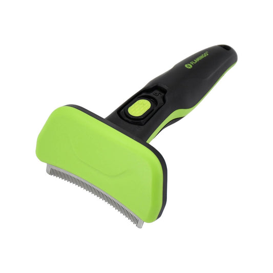 Flamingo Green Self Cleaning Deshedding Tool - 95mm x 160mm - Retractable Blades