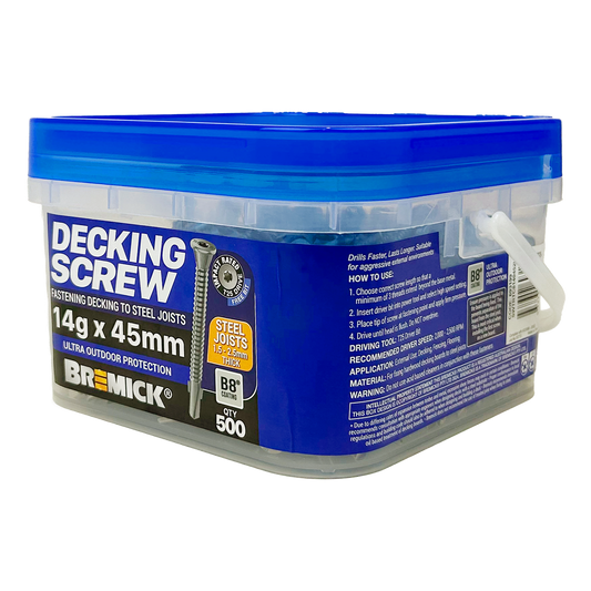 Bremick Decking Screw 14g x 45mm Wing Truss T25 B8 - 500 Pack - Durable Outdoor Fastening - Auzzistore