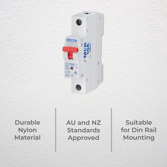 DETA 10A Miniature Circuit Breaker - 1 Pole - 18mm Wide - 10kA Capacity – view 2 - Auzzistore