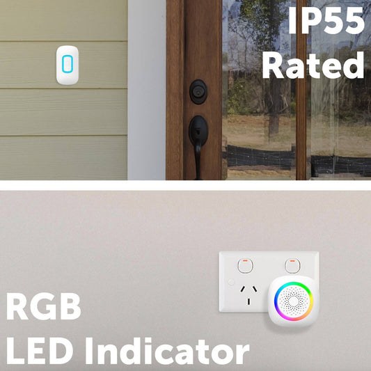Arlec Wireless Door Chime - 200m Range - RGB - White - 60 Tones - IP55 – view 2 - Auzzistore