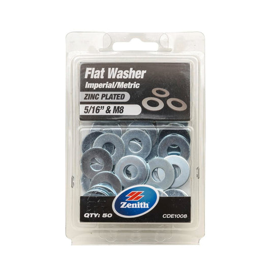 Zenith 5 16 M8 Zinc Plated Flat Washer 50 Pack - Steel - Durable - Auzzistore