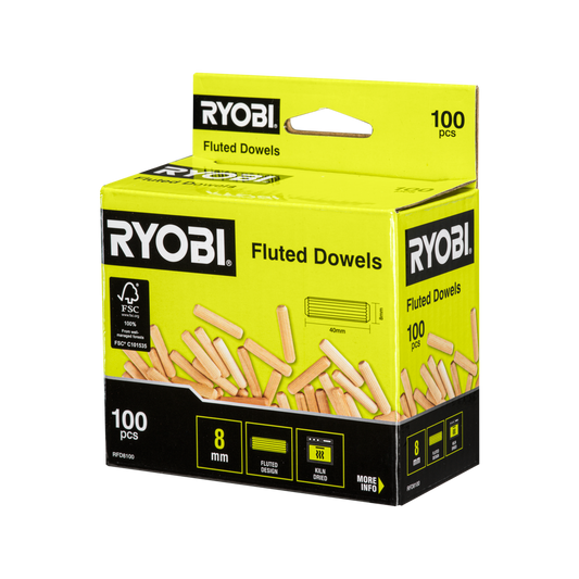 Ryobi 8mm Fluted Dowel - 100 Pack - Timber - Strong Joints - Auzzistore