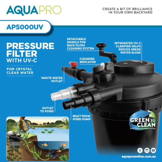 Aquapro AP5000UV Pressure Filter - 5000L - UV Clarifier - Easy Clean