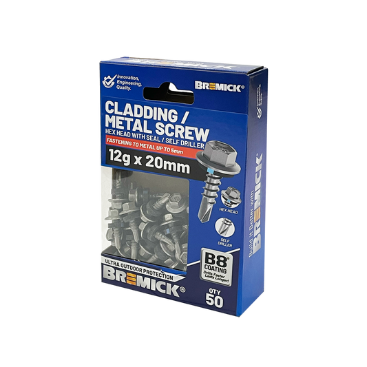 Bremick 12g x 20mm B8 Metal Hex Screw - 50 Pack - Corrosion Resistant - Auzzistore