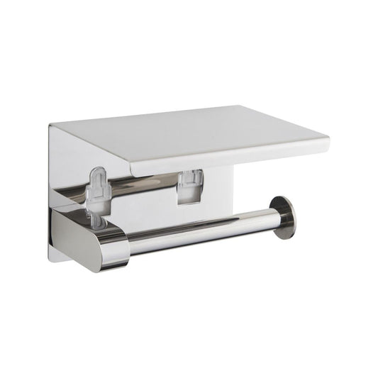 Naleon Adhesive Toilet Roll Holder with Shelf - Chrome - 140mm x 93mm - Rust Resistant - Auzzistore