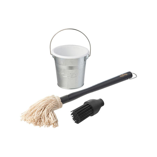 Char Griller Basting Bucket and Brush Set - 100% Cotton Mop & Silicone Brush - 112mm x 30mm x 30mm - Silver - Auzzistore