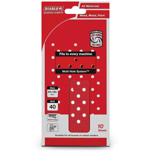Diablo Abrasive Orbital Sheet 93x185mm 40 Grit 10 Pack Red - Auzzistore