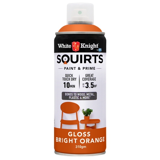 White Knight Squirts Bright Orange Gloss Spray Paint 310g Durable Finish