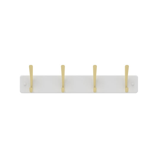 Mode 4 Brushed Brass Hooks White Board Hat and Coat Rack 450mm - Durable Design