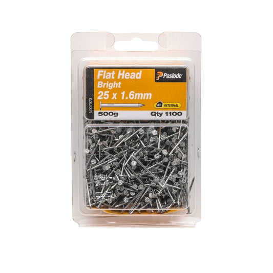 Paslode Flat Head Nails 25 x 1 6mm Bright Steel 1100 Pack Durable - Auzzistore