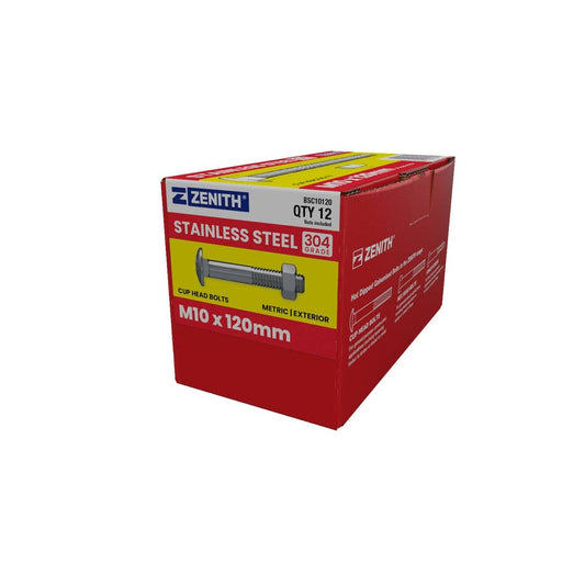 Zenith Stainless Steel 304 Cup Head Bolts & Nuts M10 x 120mm 12 Pack - Auzzistore