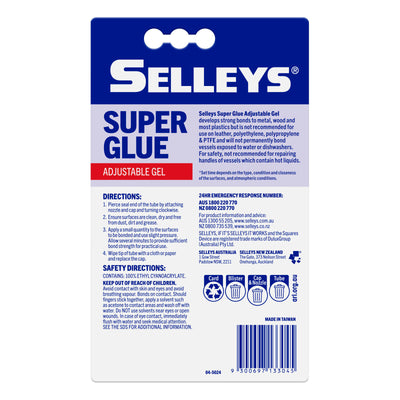 Selleys 3g Super Glue Adjustable Gel - 30 Seconds Bonding - 14mm x 160mm