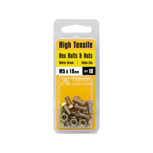 Pinnacle Hex Bolt and Nut - 5 x 10mm - Yellow Zinc - Hi Tensile - 10 Pack – view 2 - Auzzistore
