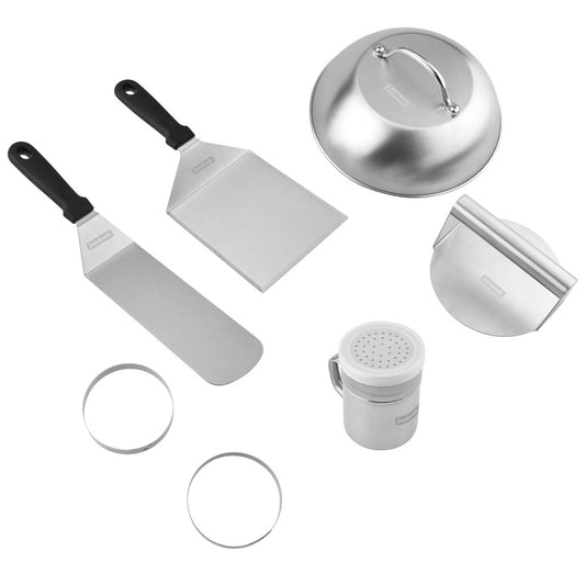 Jumbuck 7 Piece BBQ Burger Kit - Stainless Steel Tools - 336mm x 79mm x 234mm - Auzzistore