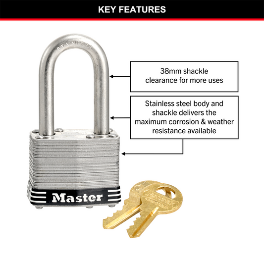 Master Lock 44mm Stainless Steel Padlock Laminated Weather Resistant – view 2 - Auzzistore