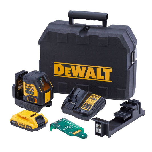 Dewalt 18V Li Ion XR Compact Green Beam Cross Line Laser Combo Kit - 2 Beams - ±3mm Accuracy - Self-Levelling