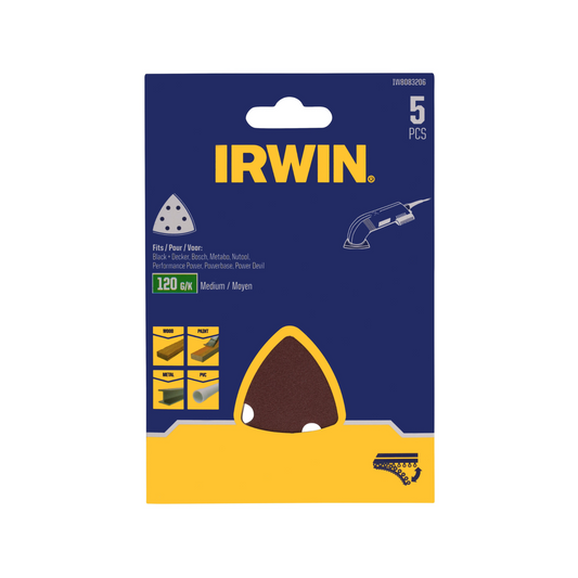 Irwin 120 Grit Detail Sheets 5 Pack - 110mm x 170mm - Aluminium Oxide - Smoothing - Auzzistore