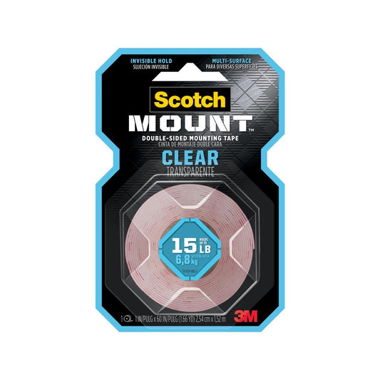 Scotch Clear Double-Sided Mounting Tape 2.54cm x 1.52m Invisible Hold