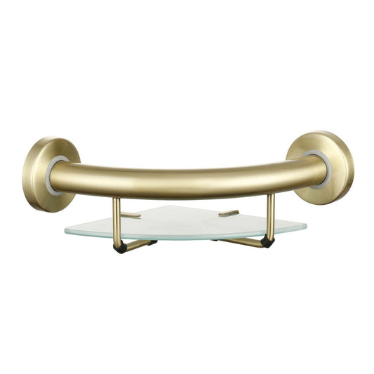 Evekare Brushed Brass Corner Shelf with Grab Rail - 270mm x 120mm x 275mm - Durable Stainless Steel - 250kg Weight Rating