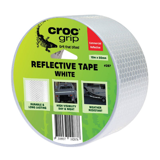 Croc Grip White Reflective Safety Tape - 10m x 50mm - Durable - High Visibility - Auzzistore