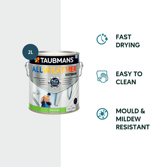 Taubmans 1L White Semi Gloss All Weather Exterior Paint - Mould Resistant - UV Protection – view 2 - Auzzistore