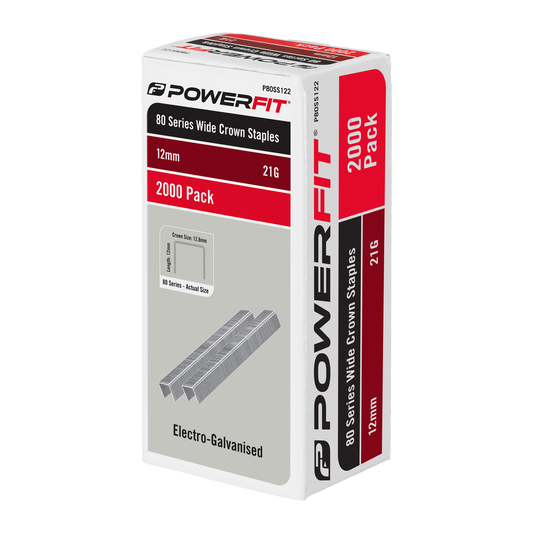 Powerfit 12mm Wide Crown Staples - 2000 Pack - Electro Galvanised - Durable - Auzzistore