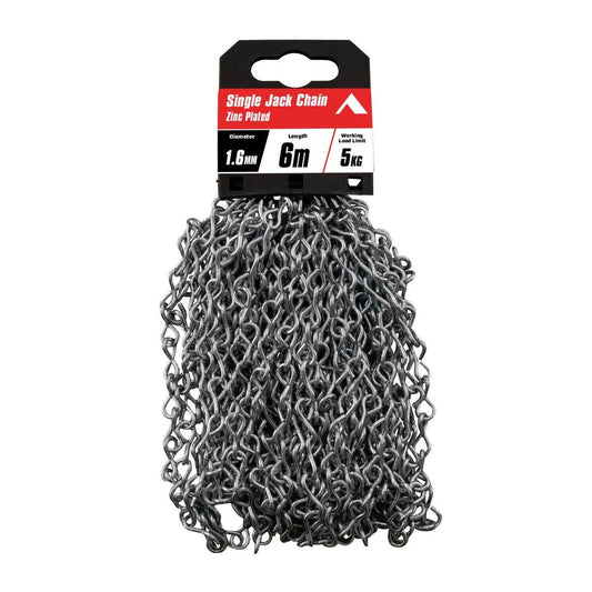 Pinnacle 1 Zinc Plated Single Jack Chain 6mm x 6m - Rust Resistant - 5kg Load - Auzzistore