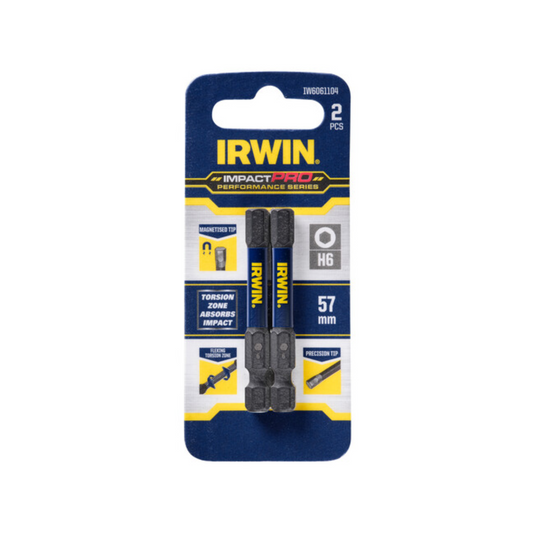 Irwin Impact Pro Performance Hex Bits - 57mm - 2 Pack - High Strength - Auzzistore