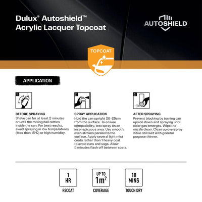 Dulux 340g White Gloss Autoshield Acrylic Lacquer Spray Paint - Fast Drying - Good Adhesion