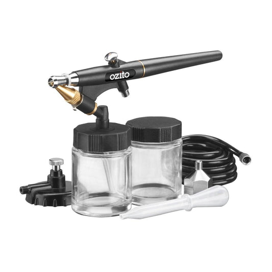 Ozito Air Brush Kit with Case - 5 Pieces - 0.5mm Nozzle - Grey/Red/Black/Silver - Auzzistore