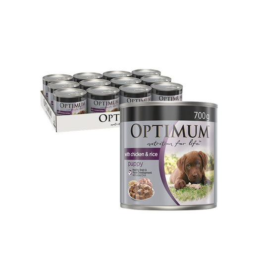Optimum Puppy Wet Dog Food 700g - Chicken Rice - 12 Cans - DHA Support