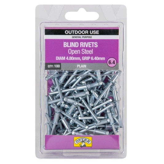 Otter Open Steel Blind Rivets 8 x 6 4mm 100 Pack High Strength - Auzzistore