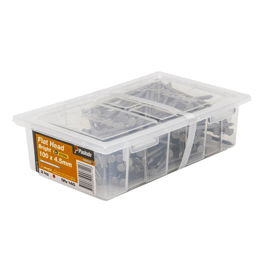 Paslode Flat Head Nails - 100 x 4.5mm - Bright Steel - 2kg - 140 Pack - Auzzistore