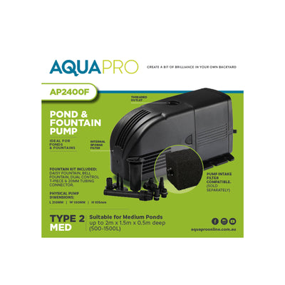Aquapro AP2400F Pond Pump - 2.58kg - Submersible - Silent Operation