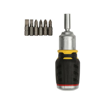 Stanley Fatmax Stubby Ratchet Screwdriver - 6 Piece Hex Bit Set - Compact - Durable - Comfortable