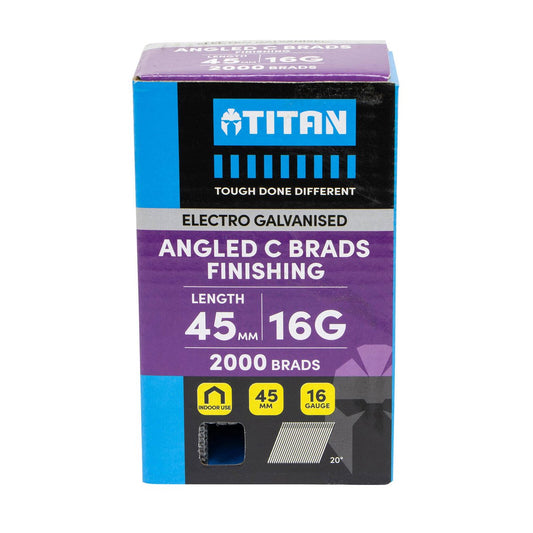 Titan 45mm 16 Gauge Electro Galvanised 20° Angled Collated Nail Brads Pack 2000 - Corrosion Resistant - Chisel Point Design - Auzzistore