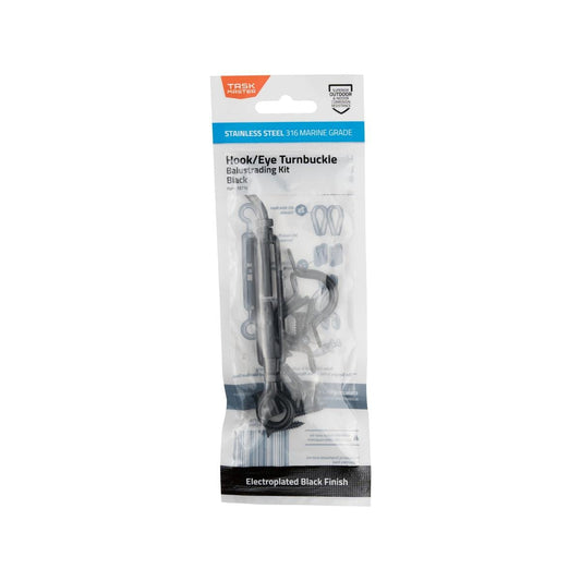 Taskmaster 5mm 316 Stainless Steel Hook Eye Turnbuckle Balustrade Kit - Black - Rust Resistant - 74mm x 210mm x 15mm - Auzzistore