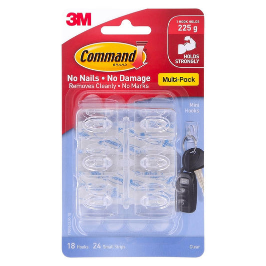 Command Mini Hooks - 15mm x 25mm - Clear - Damage-Free - 18 Pack