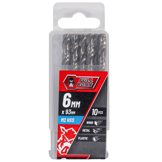Full Boar 6mm HSS Drill Bit 10 Pack - M2 High-Speed Steel - Precision Drilling - Auzzistore