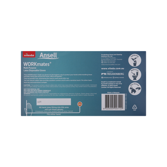 Vileda Ansell Workmates Latex Disposable Gloves 100pk Medium Large - Powder-Free - Hygienic Protection - Soft Natural Rubber Latex – view 2