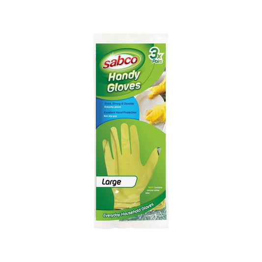 Sabco Latex Handy Gloves - Large - 3 Pairs - Cotton Lined - Non Slip